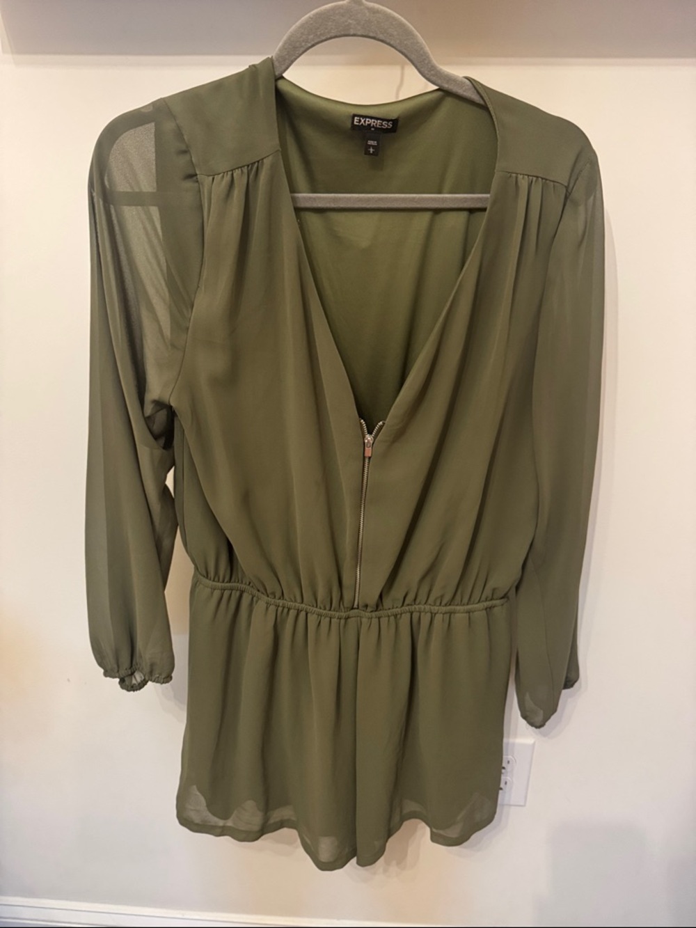 Express Olive V-Neck Zip Front Tunic romper shorts